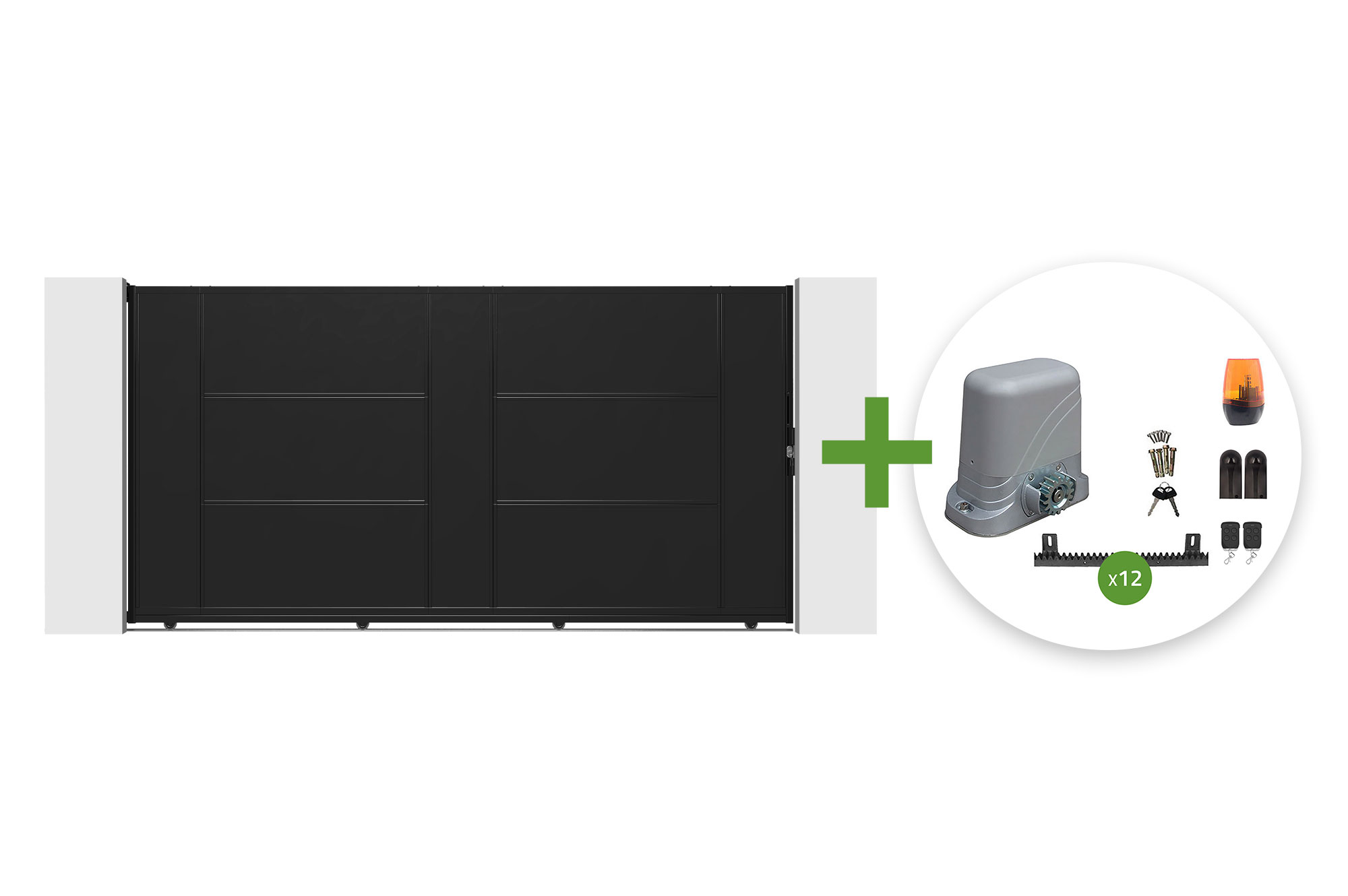 NALI 3.5m Steel Sliding Gate, 180cm High, Black + C600 Motor