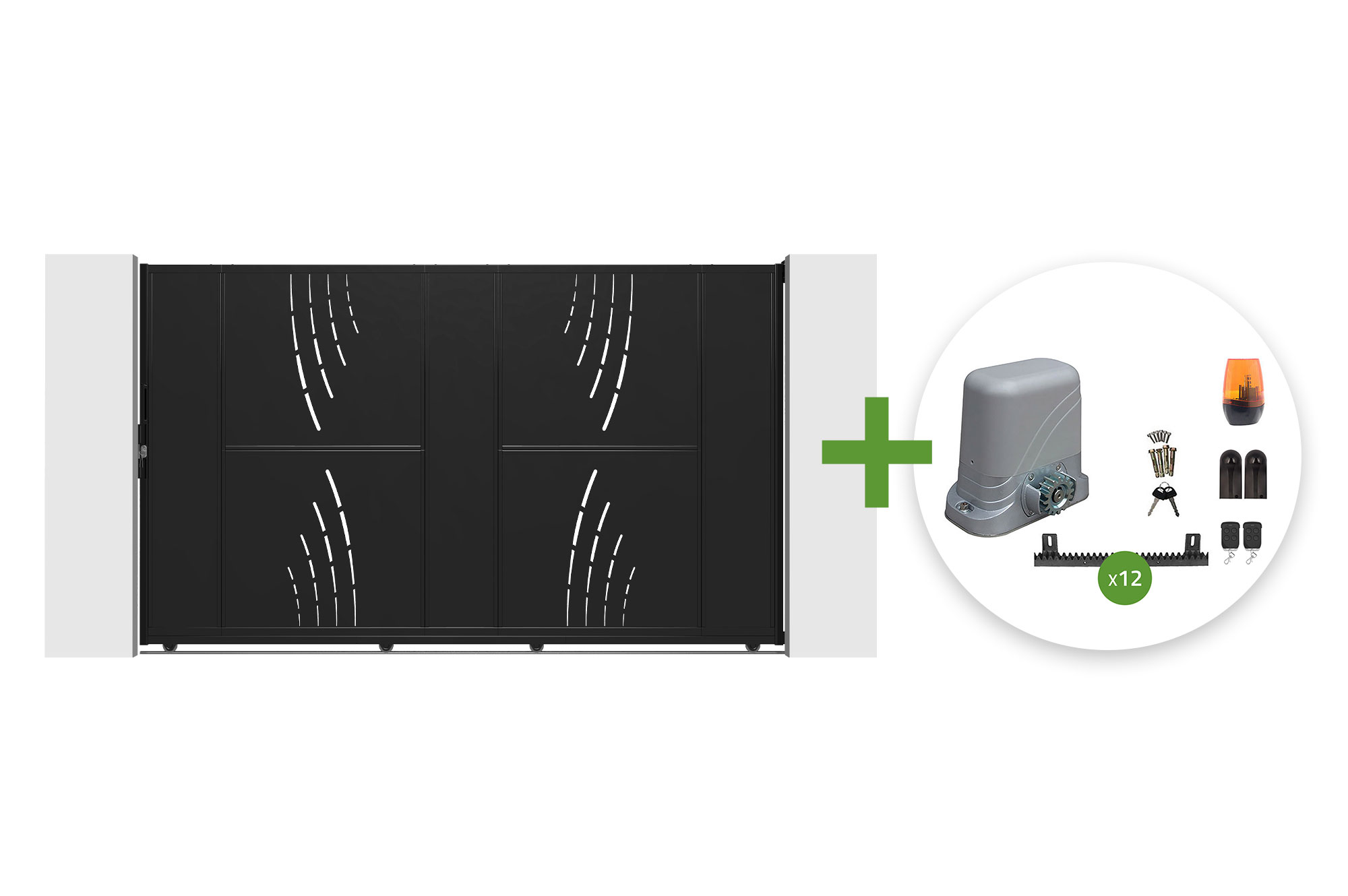 NALI VELETA 3m Steel Sliding Gate, 180cm High, Black + C600 Motor