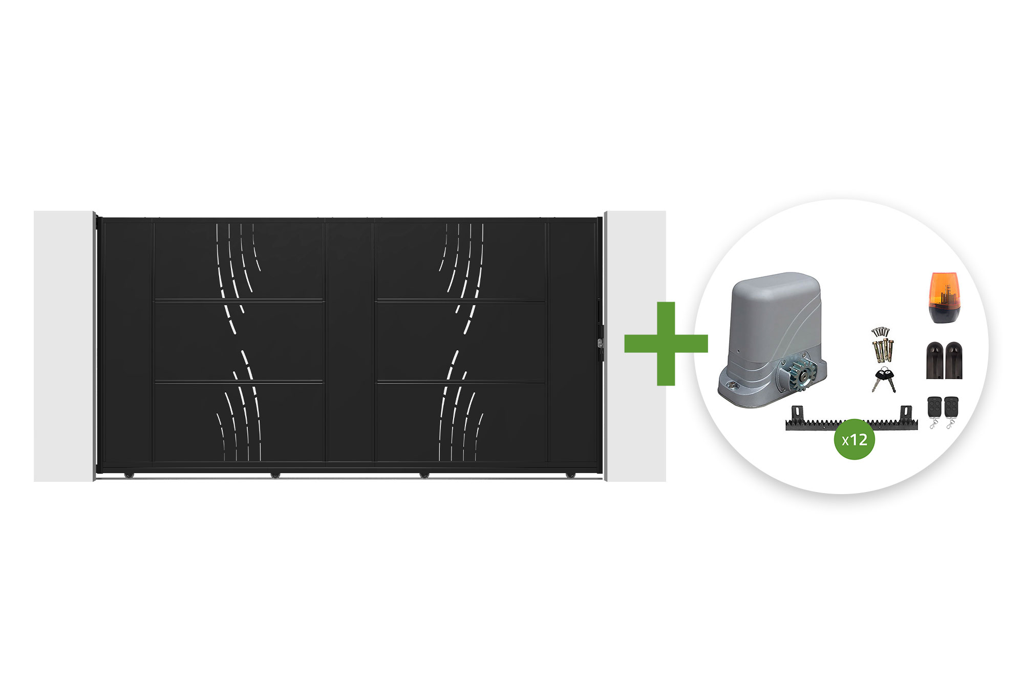 NALI VELETA 3.5m Steel Sliding Gate, 180cm High, Black + C600 Motor