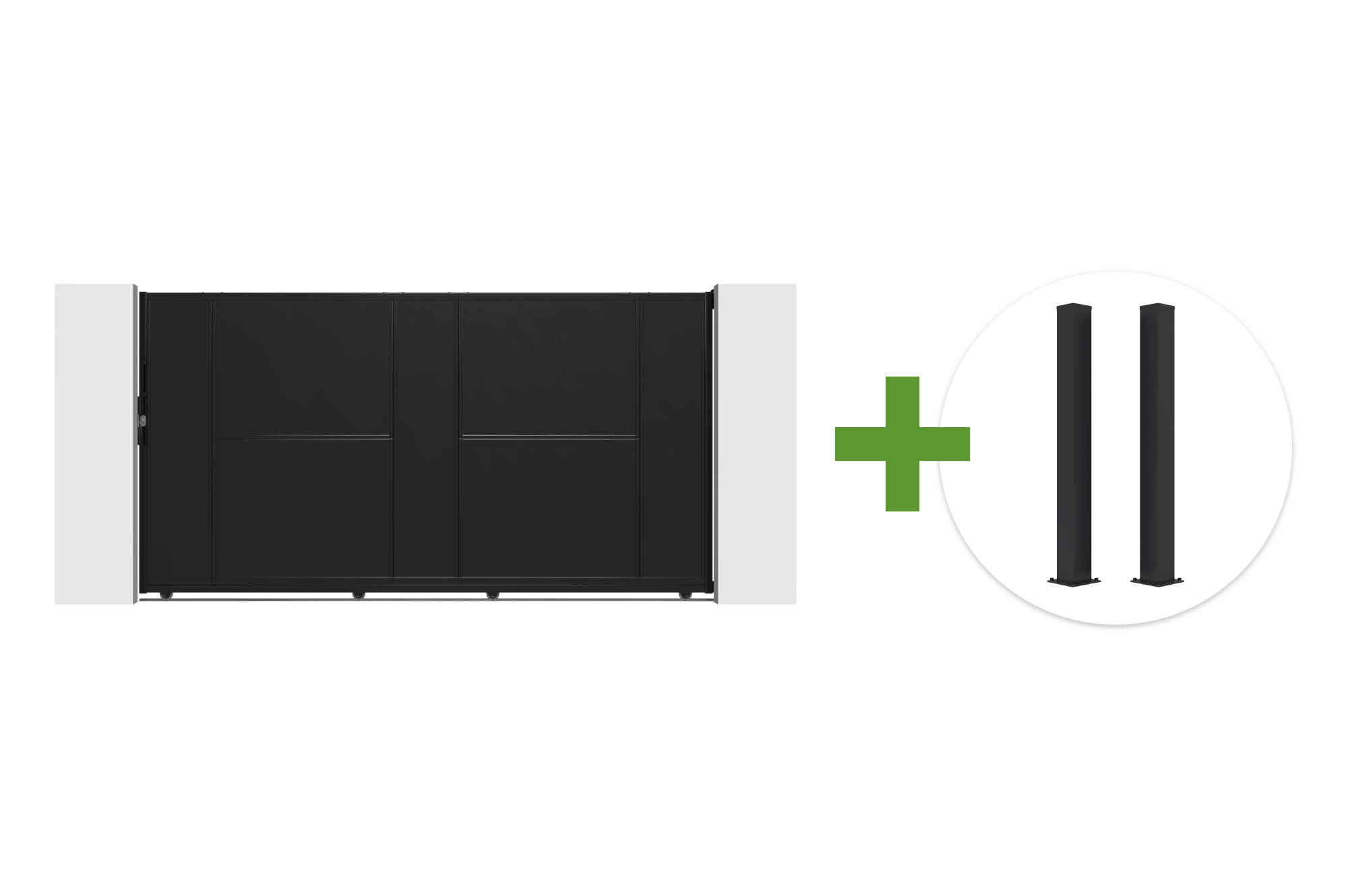 Portão deslizante NALI de aço de 3 m, 160 cm de altura, preto + 2 postes de aço CARMO de 15 x 15 cm, pretos 1