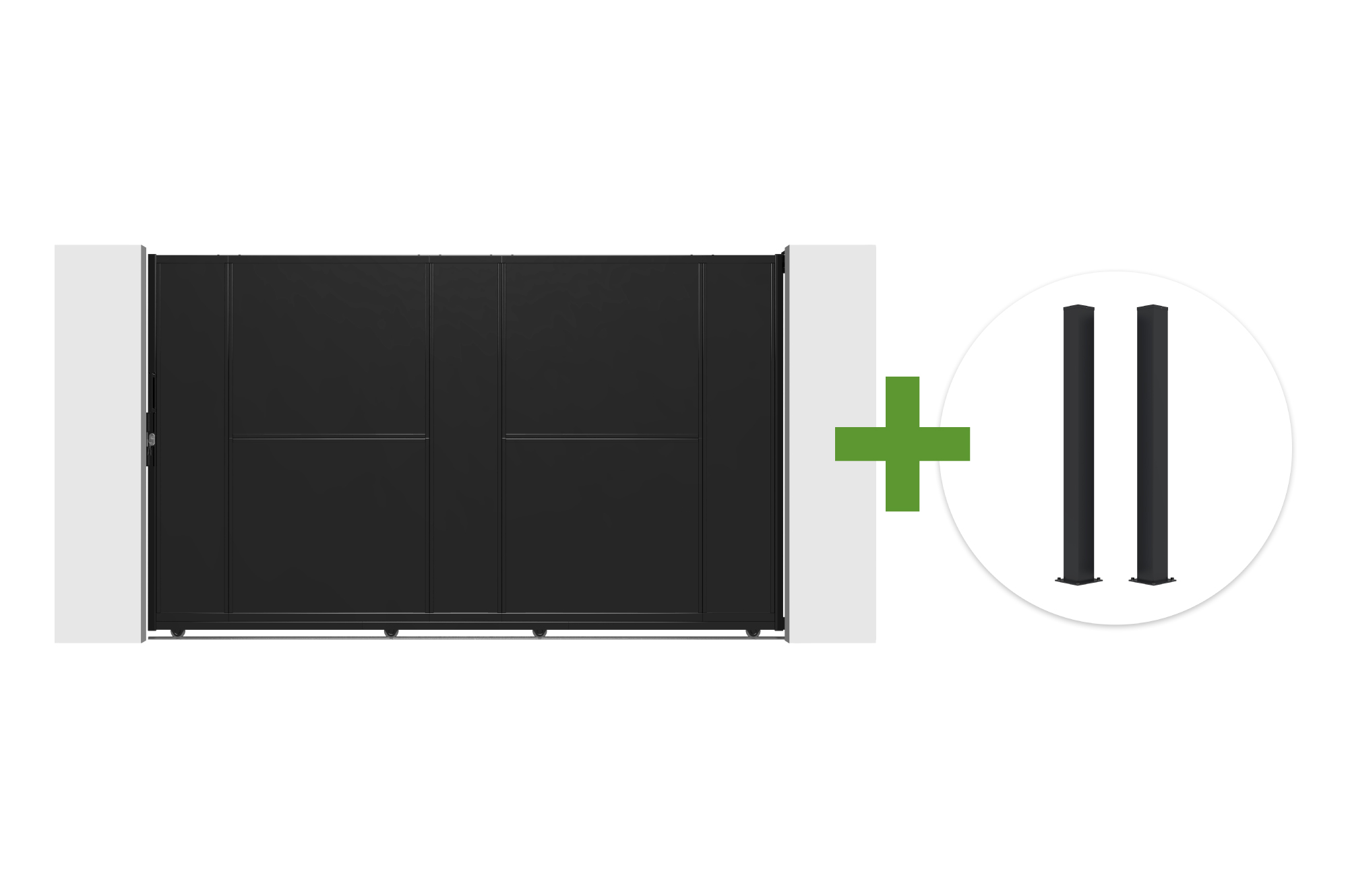 Portão deslizante NALI de aço de 3 m, 180 cm de altura, preto + 2 postes de aço CARMO de 15 x 15 cm, pretos 1