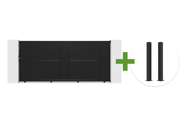 NALI 3.5m Steel Sliding Gate, 160cm High, Black + 2 CARMO 15x15cm Black Steel Posts main image