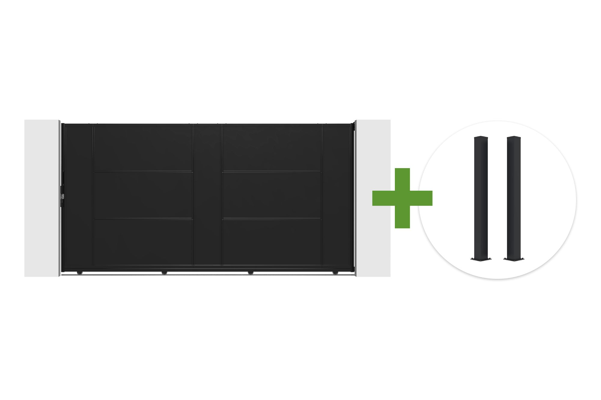 Portão deslizante NALI de aço de 3,5 m, 180 cm de altura, preto + 2 postes de aço CARMO de 15 x 15 cm, pretos 1