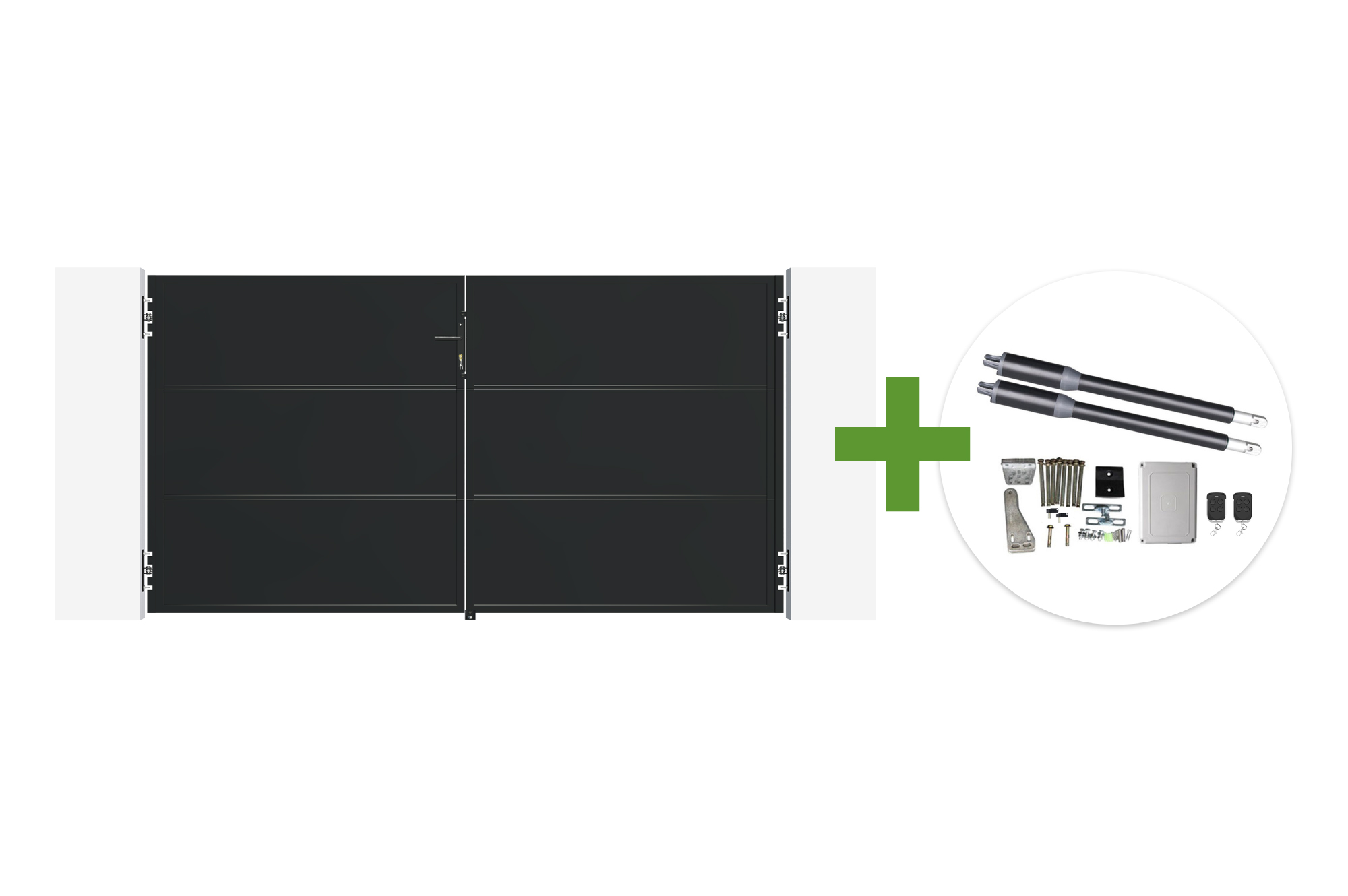 NALI 3m matte black steel swing gate, 160cm high + Ranger B150 motor 1