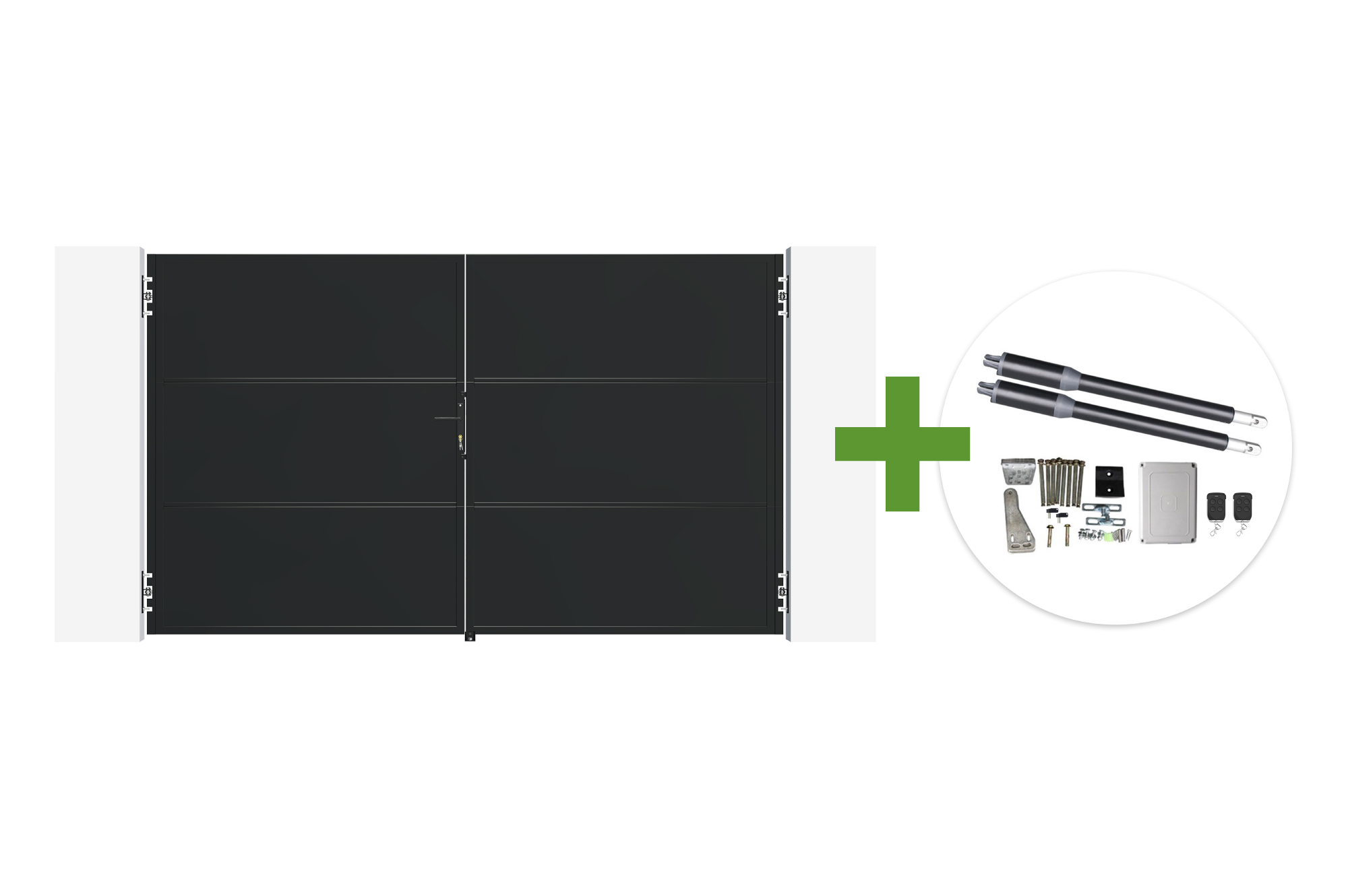 NALI 3m matte black steel swing gate, 180cm high + Ranger B150 motor main image