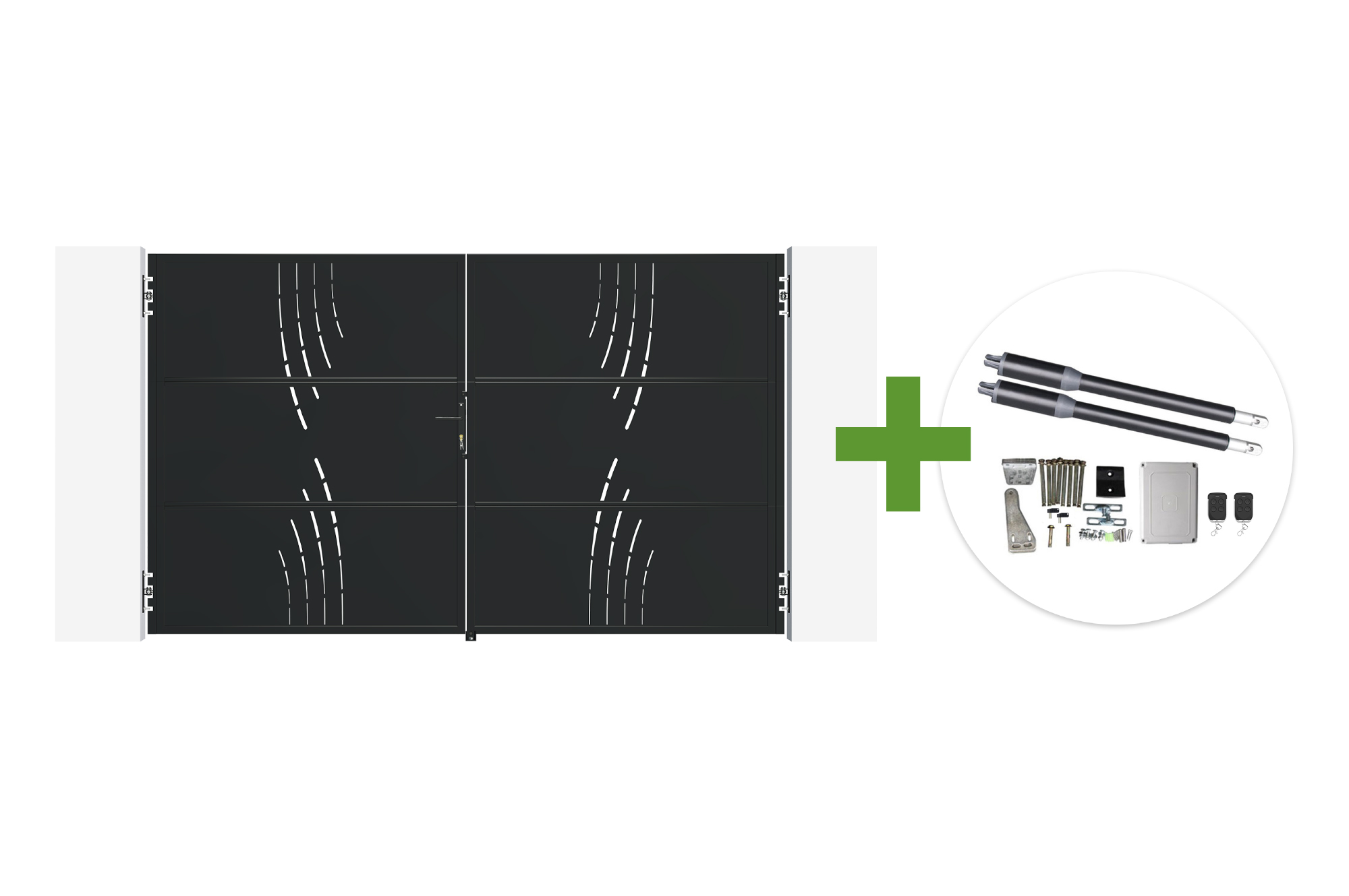 NALI VELETA 3m mat crna čelična krilna vrata, visina 180 cm + motor Ranger B150 1