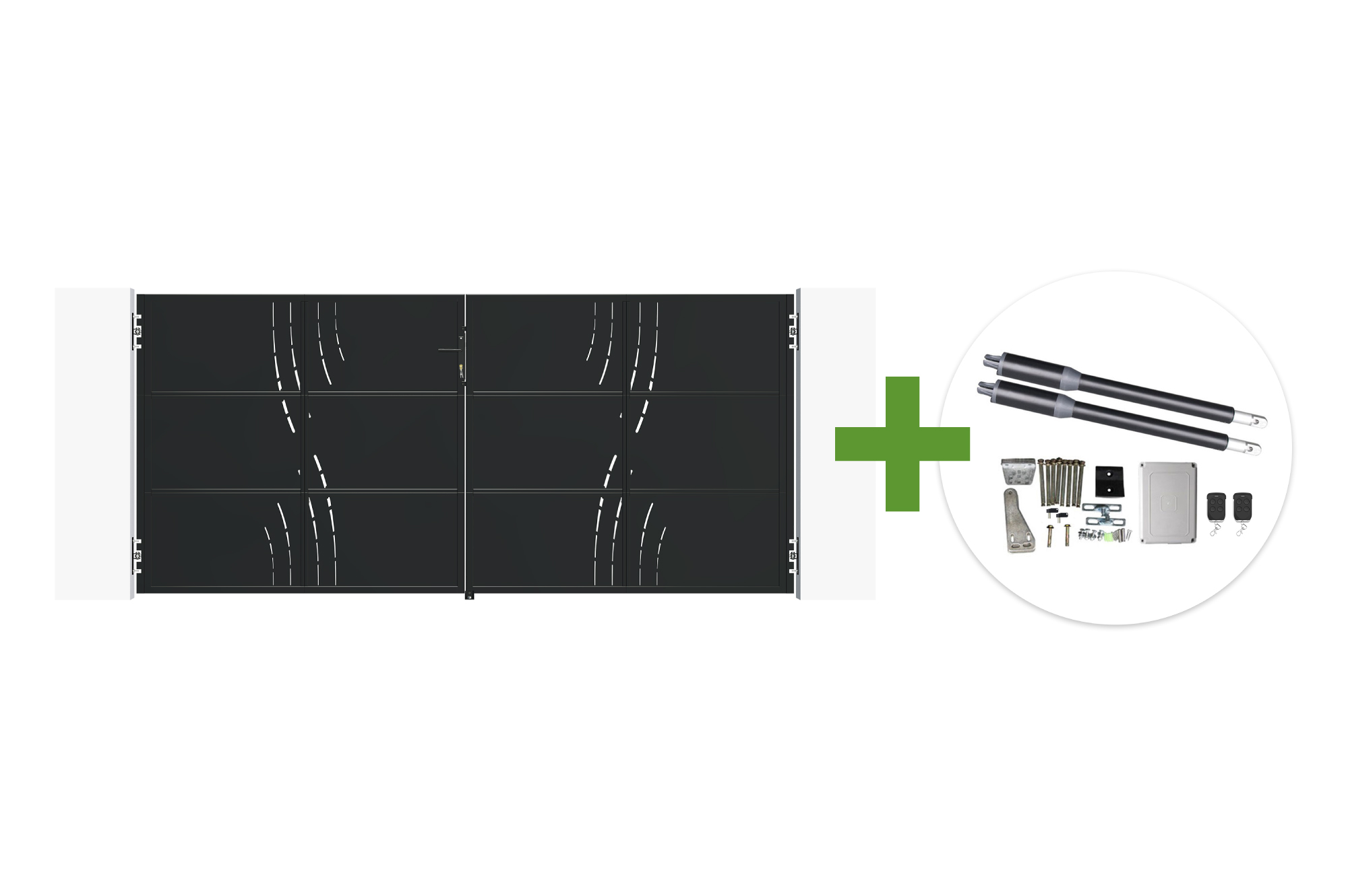 NALI VELETA 3,5 m breites, mattschwarzes Stahl-Schwingtor, 160 cm hoch + Ranger B150 Motor main image