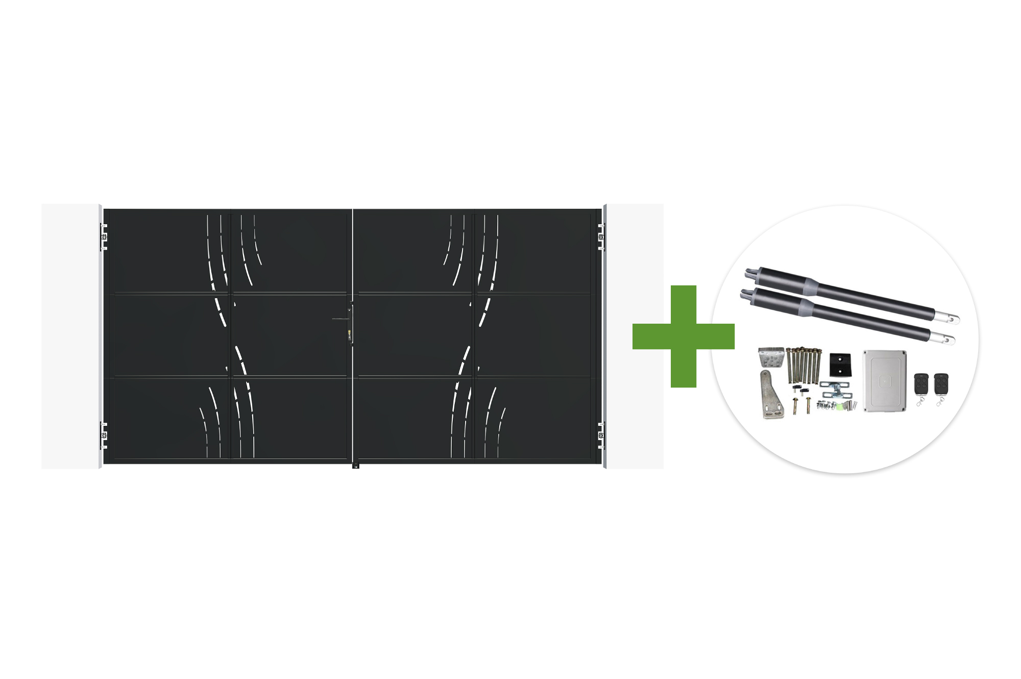 NALI VELETA 3,5 m mat crna čelična krilna vrata, visina 180 cm + motor Ranger B150 1