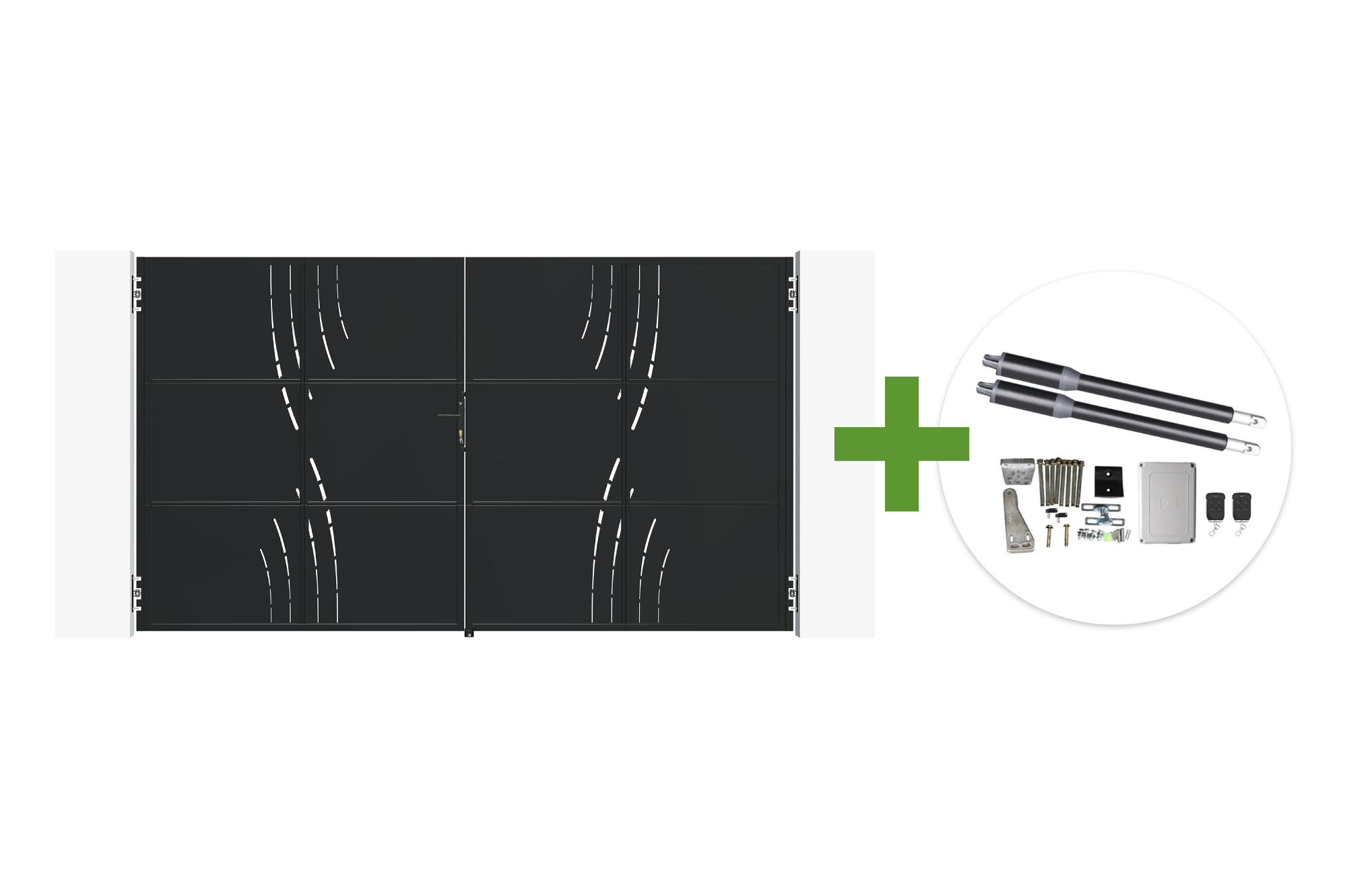 NALI VELETA 3,5m mat crna čelična krilna vrata, visina 200 cm + motor Ranger B150 1