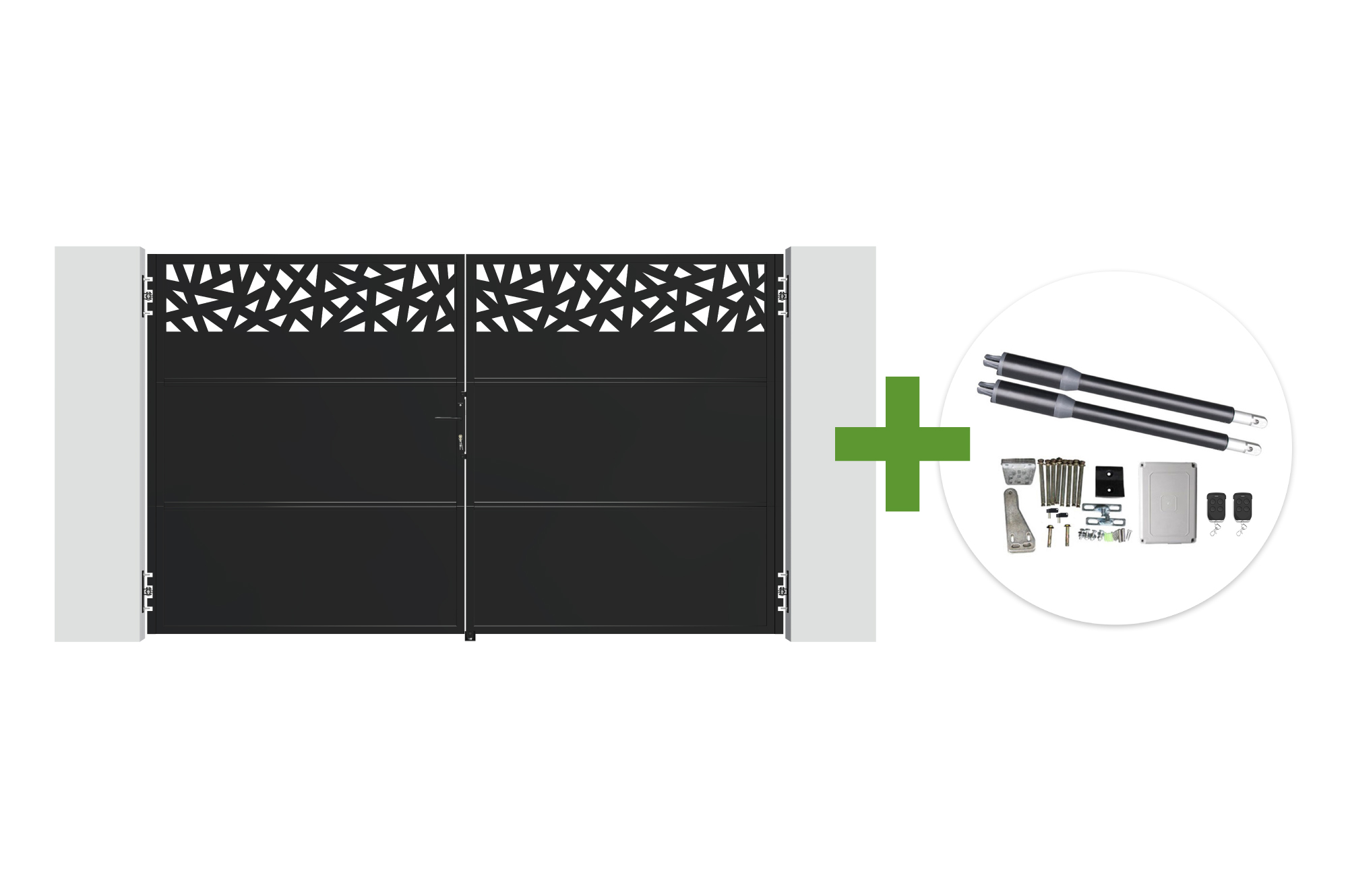 NALI RUIVO 3m mat crna čelična krilna vrata, visina 180 cm + motor Ranger B150 1
