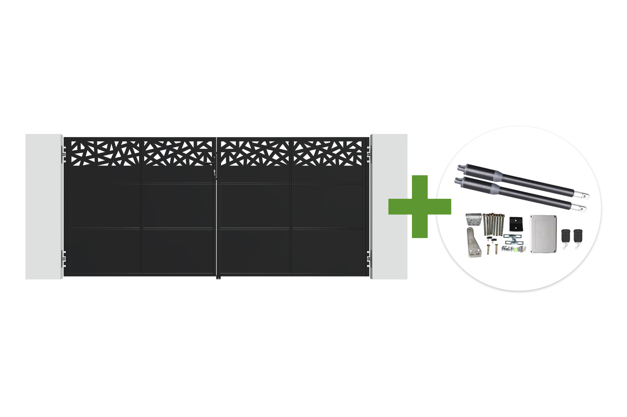 NALI RUIVO 3,5 m mat crna čelična krilna vrata, visina 160 cm + motor Ranger B150 1