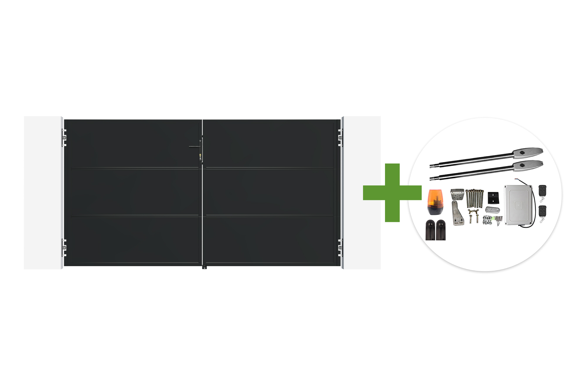NALI Μαύρη ματ ατσάλινη ανοιγόμενη πόρτα 3 μέτρων, ύψος 160cm + κινητήρας βυτιοφόρου B250 1