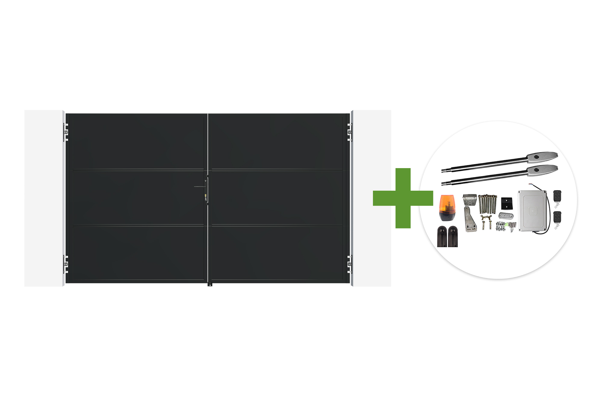 NALI 3m Matte Black Steel Swing Gate, 180cm High + Tanker B250 Motor main image