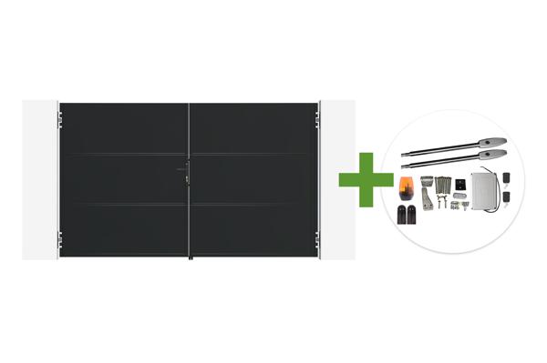 NALI 3m mat črna jeklena nihajna vrata, višina 180 cm + motor Tanker B250 main image