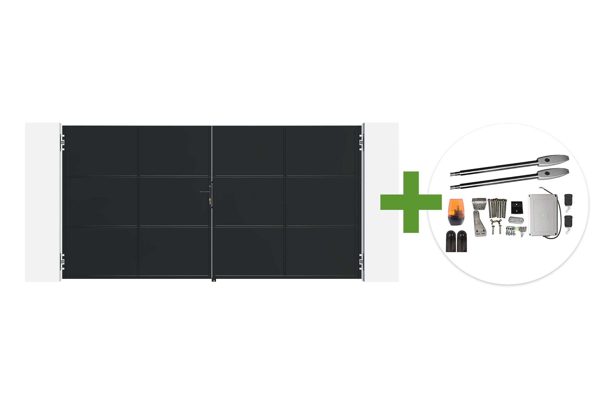 NALI 3,5 m breites, mattschwarzes Stahl-Schwingtor, 180 cm hoch + Tanker B250 Motor main image