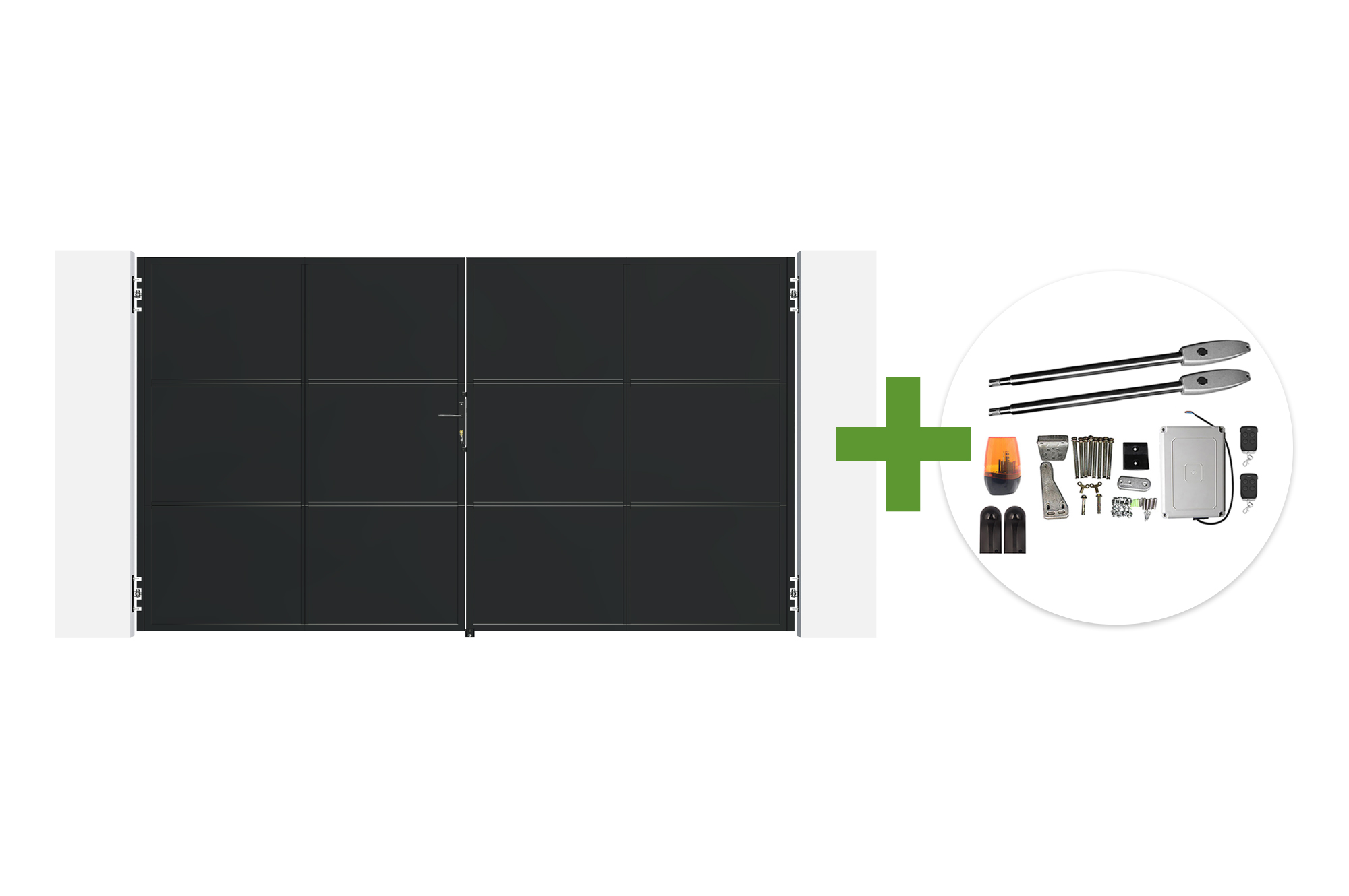 NALI 3,5m matsort stål svingport, 200cm høj + Tanker B250 motor main image