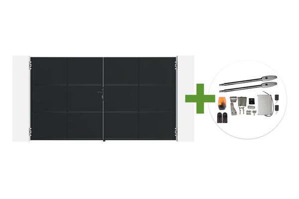 NALI 3,5 m breites, mattschwarzes Stahl-Schwingtor, 200 cm hoch + Tanker B250 Motor main image
