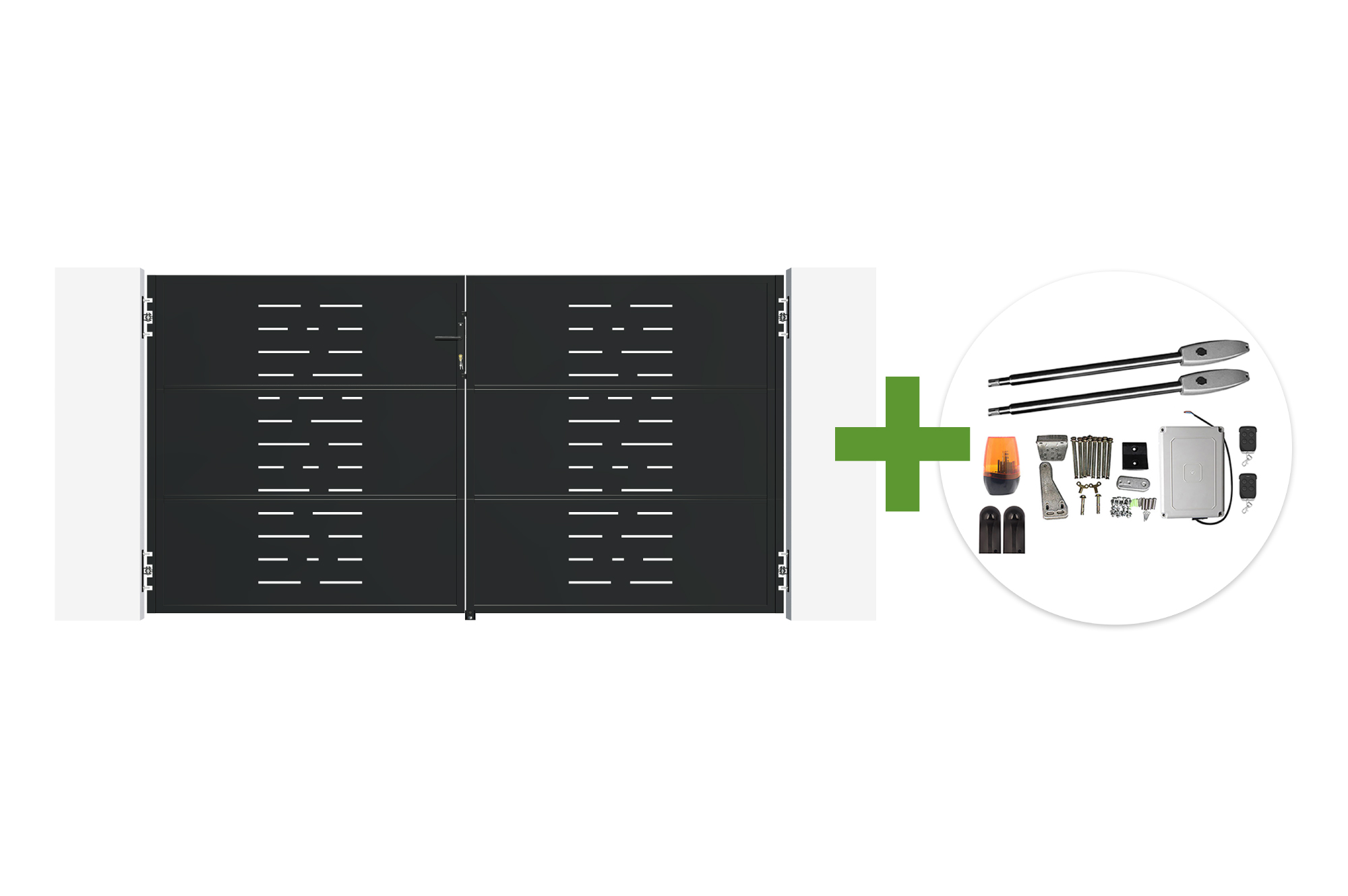NALI ARLBERG 3 m langes, mattschwarzes Stahl-Schwingtor, 160 cm hoch + Tanker B250 Motor main image