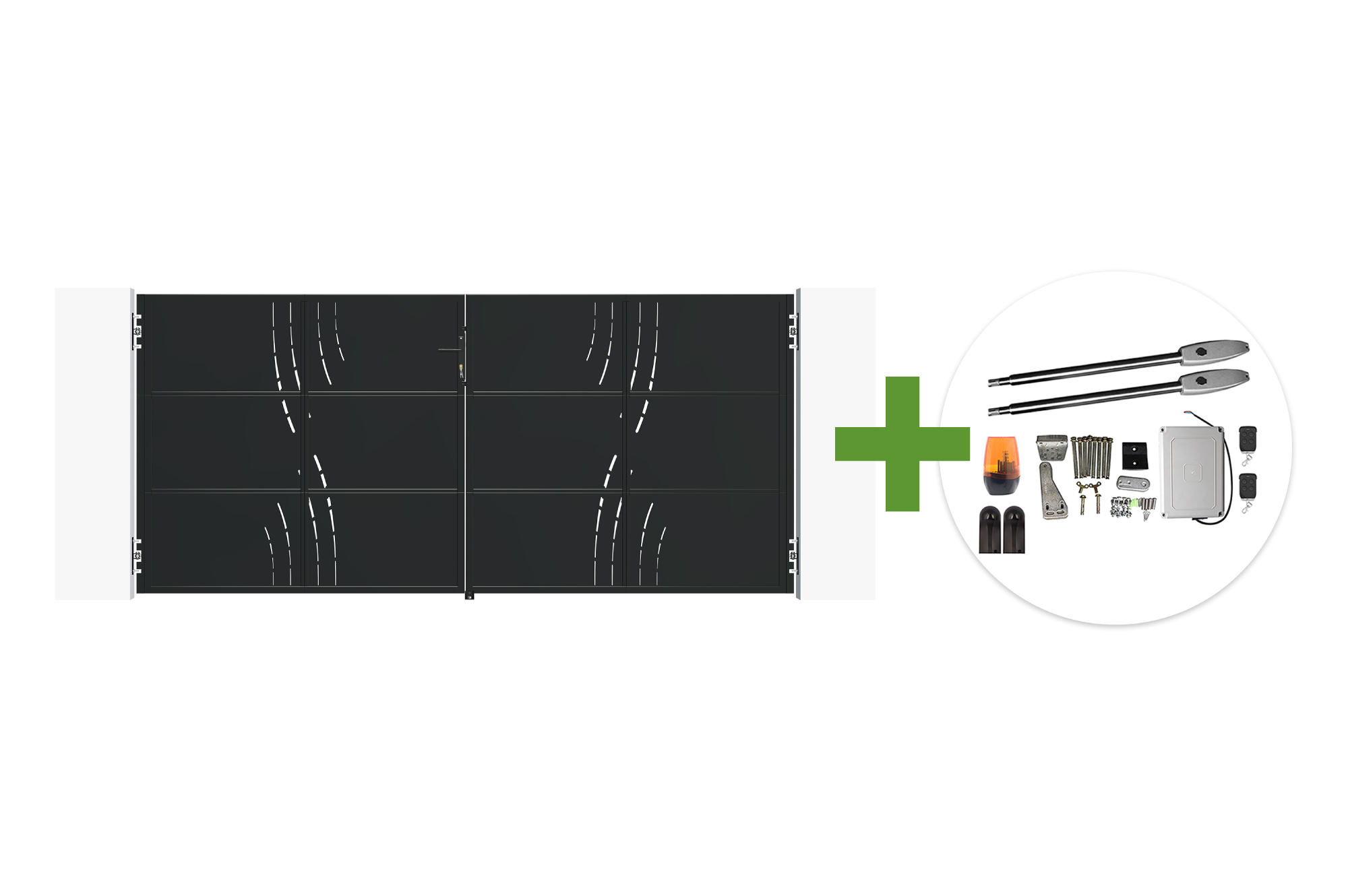 NALI VELETA 3,5 m breites, mattschwarzes Stahl-Schwingtor, 160 cm hoch + Tanker B250 Motor main image