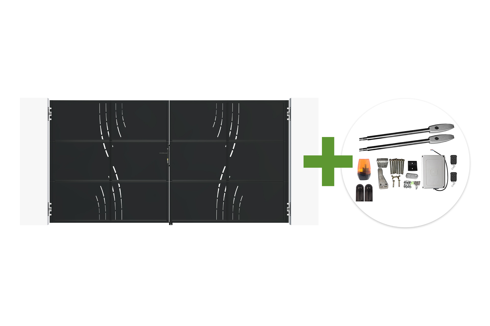 NALI VELETA Ατσάλινη ανοιγόμενη πόρτα 3,5 μέτρων σε ματ μαύρο χρώμα, ύψος 180cm + κινητήρας Tanker B250 1