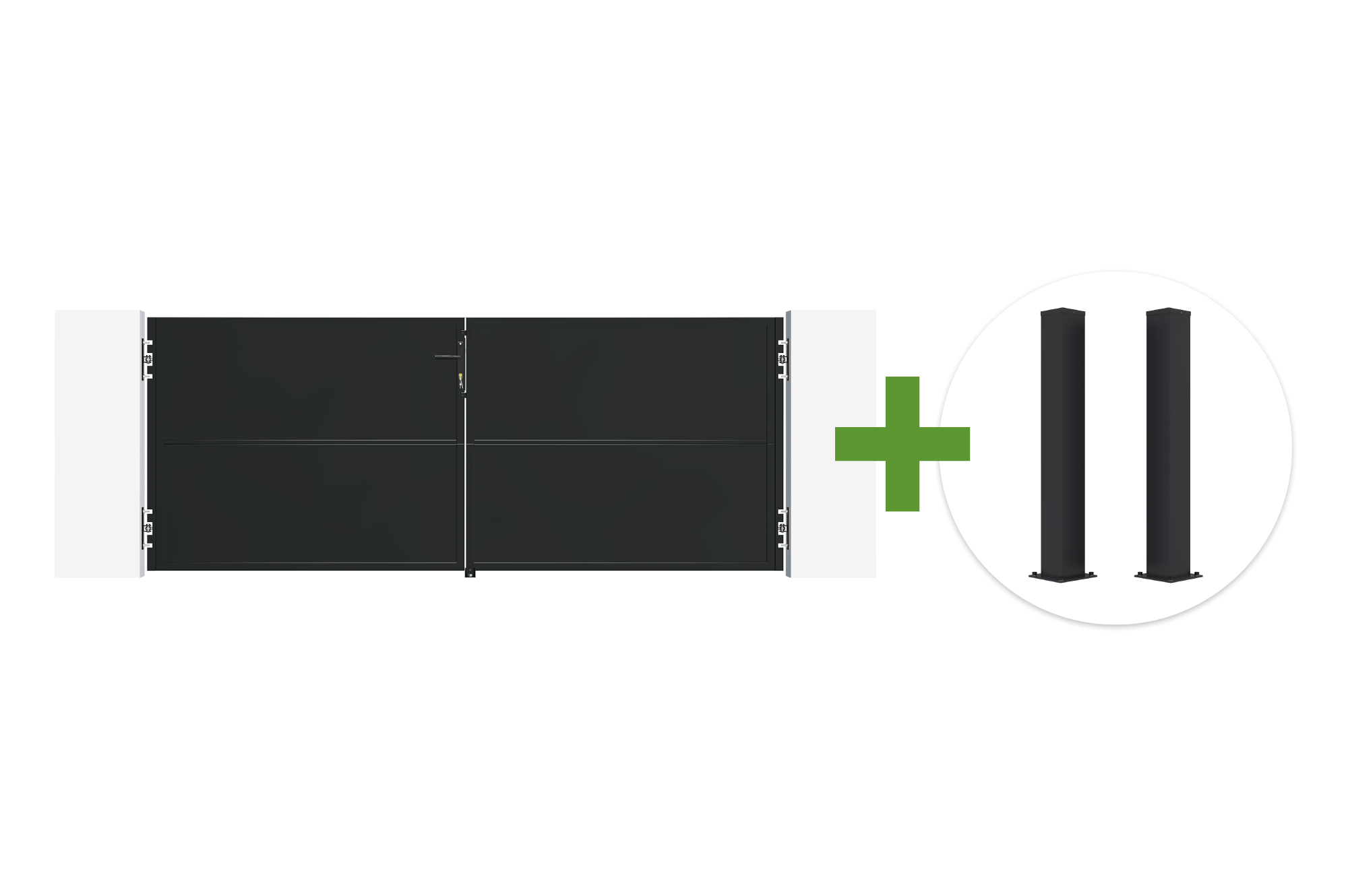 NALI 3 m Schwingtor aus mattschwarzem Stahl, 120 cm hoch + 2 CARMO 10x10 Stahlpfosten main image