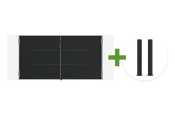Portail battant acier noir mat 3m NALI H.160cm + 2 poteaux 10x10 acier CARMO main image