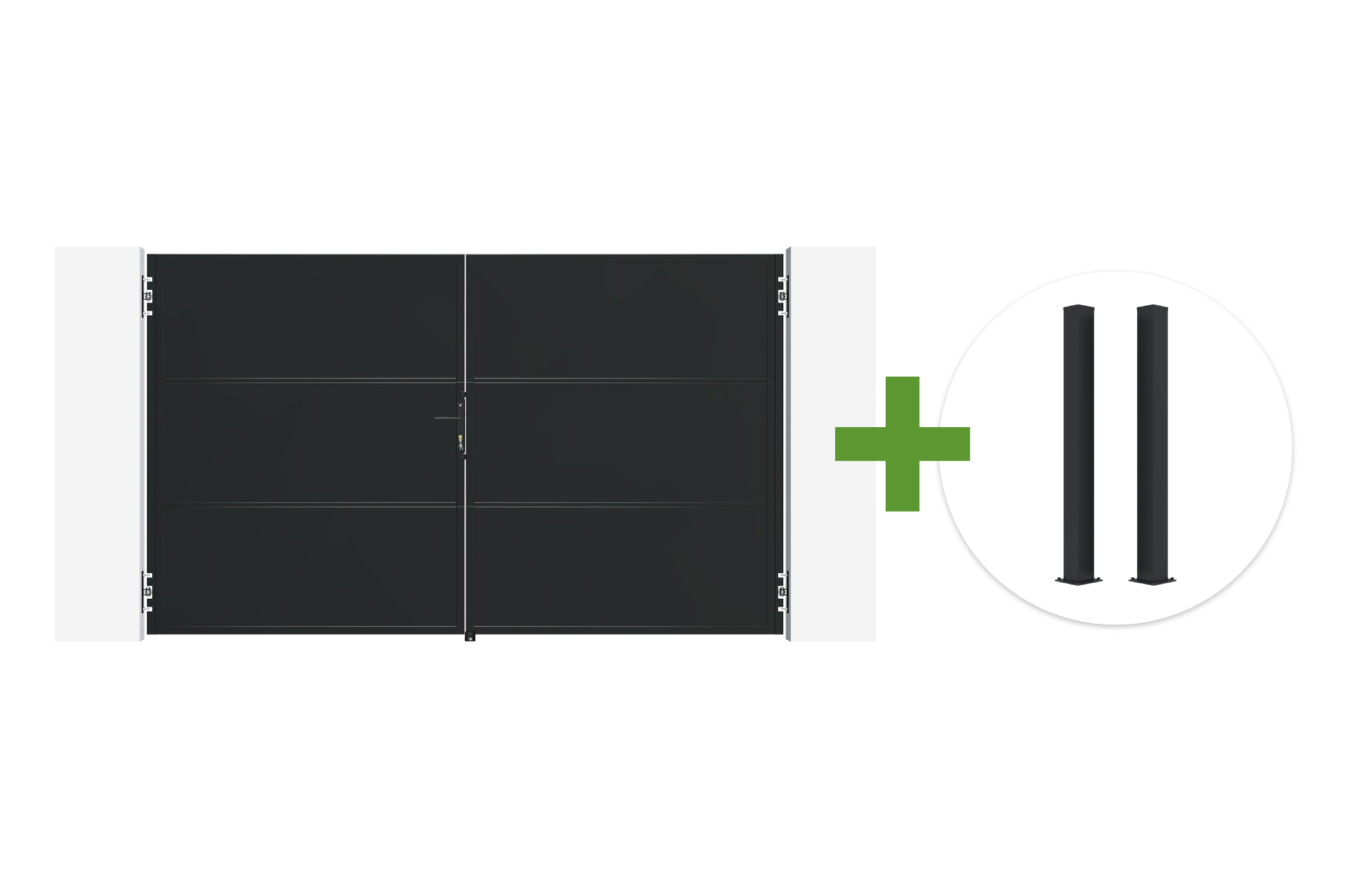 NALI 3m Matte Black Steel Swing Gate, 180cm High + 2 CARMO 10x10 Steel Posts main image