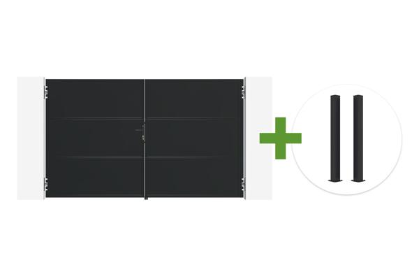 NALI 3m mat črna jeklena nihajna vrata, višina 180 cm + 2 jeklena stebra CARMO 10x10 main image