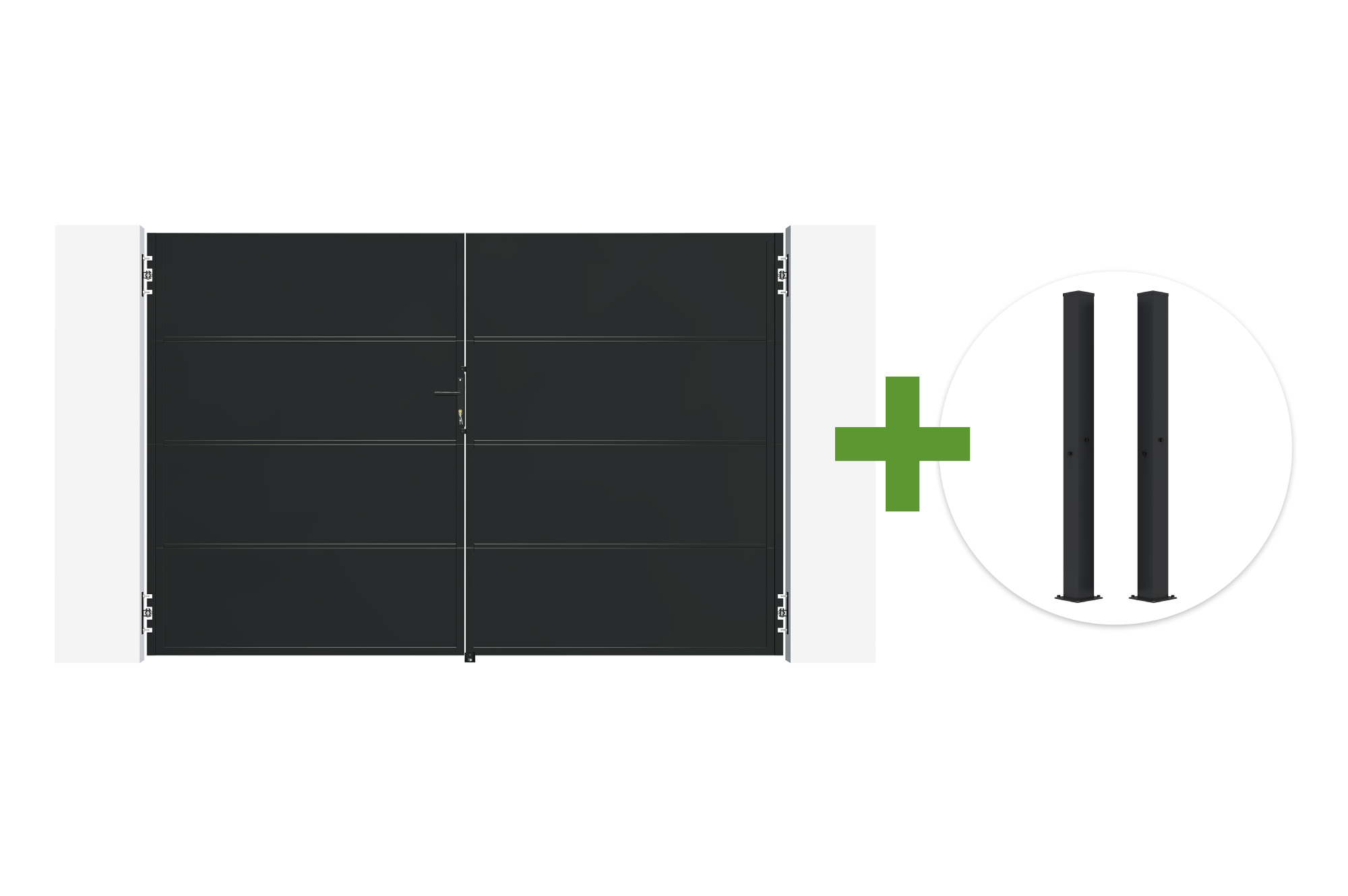 Portail battant acier noir mat 3m NALI H.200cm + 2 poteaux 10x10 acier CARMO main image