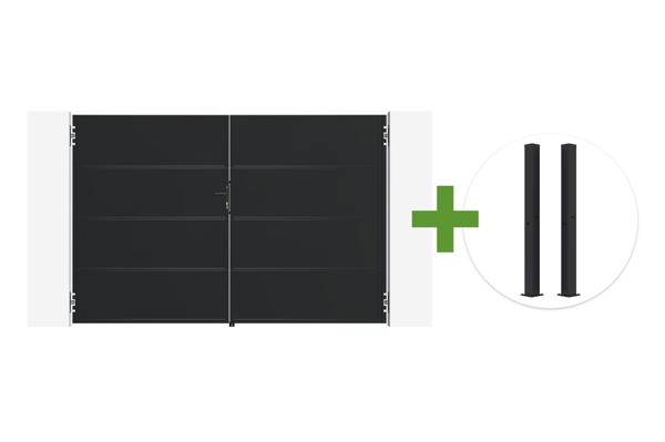 NALI 3 m mattamusta teräksinen saranaportti, 200 cm korkea + 2 CARMO 10x10 teräspylvästä main image