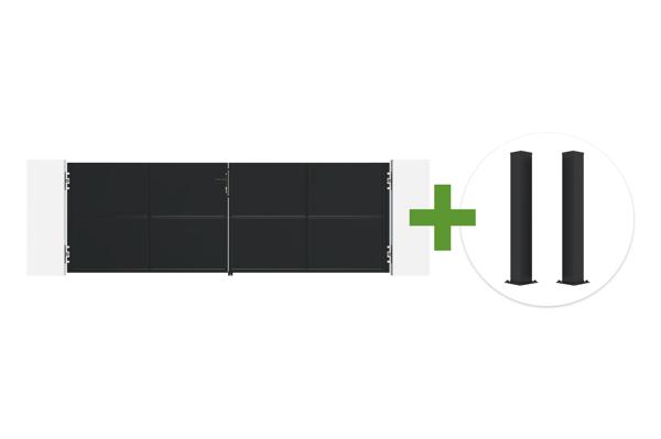 NALI 3,5m mattsvart svänggrind i stål, 120 cm hög + 2 CARMO 10x10 stålstolpar main image