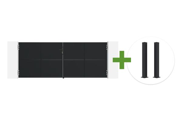 NALI 3,5 m mattamusta teräksinen saranaportti, 140 cm korkea + 2 CARMO 10x10 teräspylvästä main image