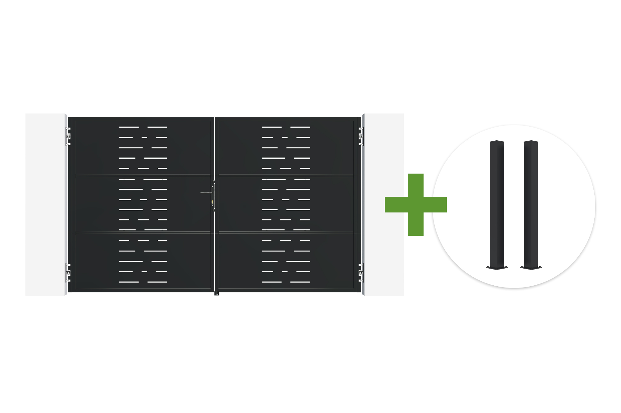 NALI ARLBERG 3 m mattamusta teräksinen saranaportti (K. 180 cm) + 2 CARMO 10x10 teräspylvästä main image