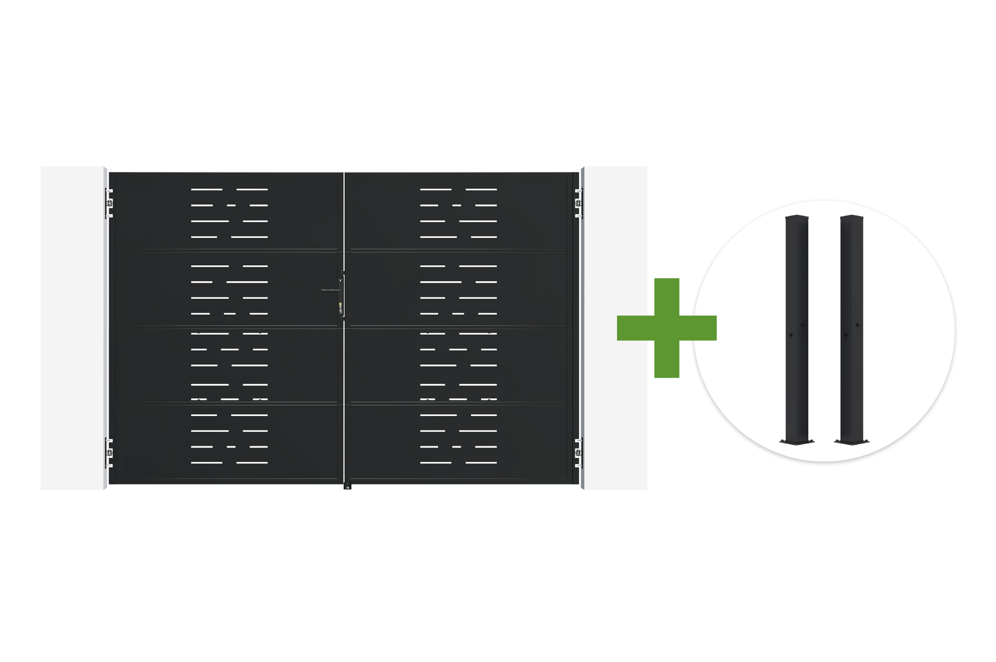 Portão de aço basculante NALI ARLBERG de 3 m em preto fosco (altura 200 cm) + 2 postes de aço CARMO 10x10 main image