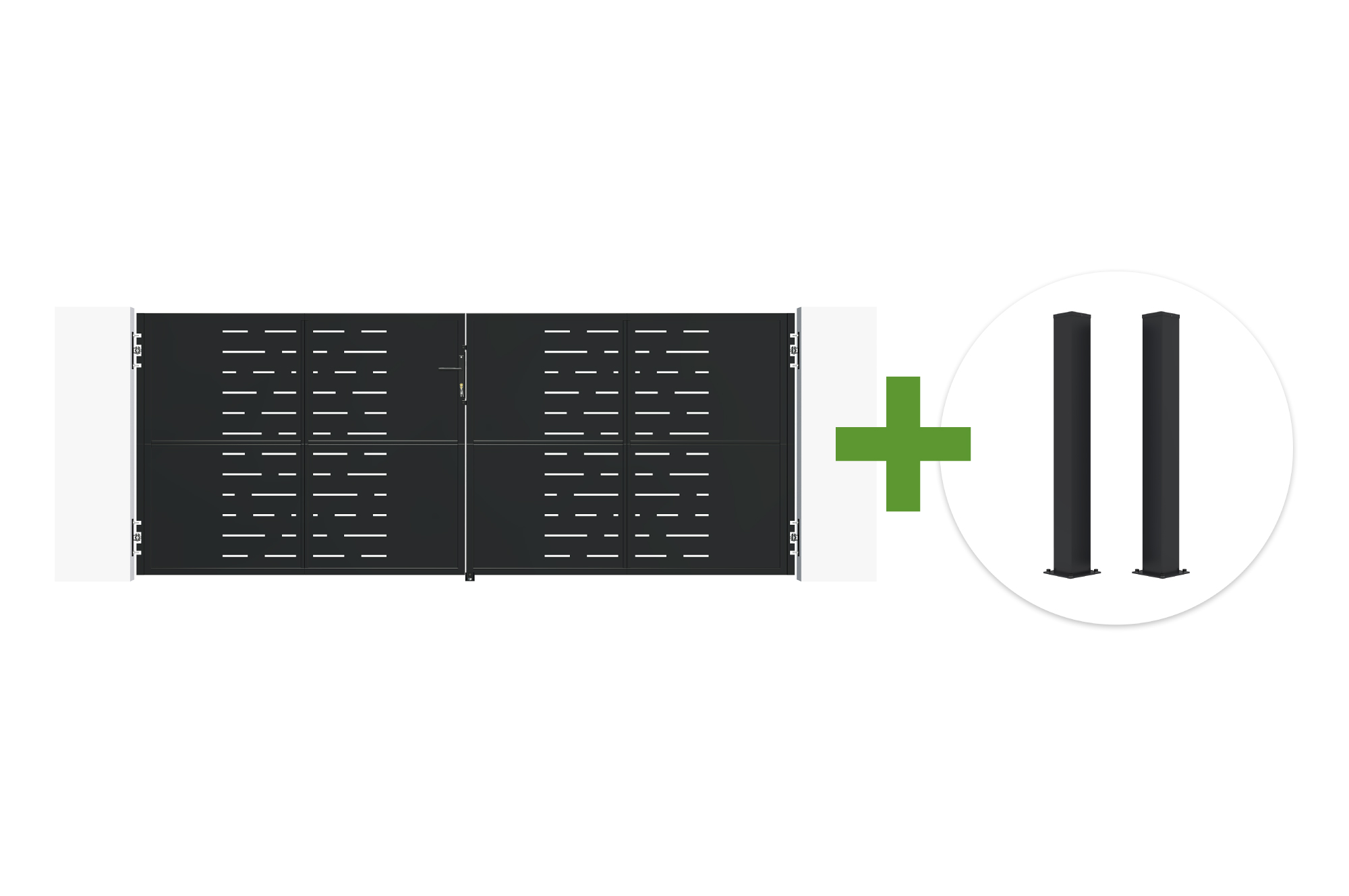 NALI ARLBERG 3,5 m Schwingtor aus mattschwarzem Stahl, 140 cm hoch + 2 CARMO 10x10 Stahlpfosten main image
