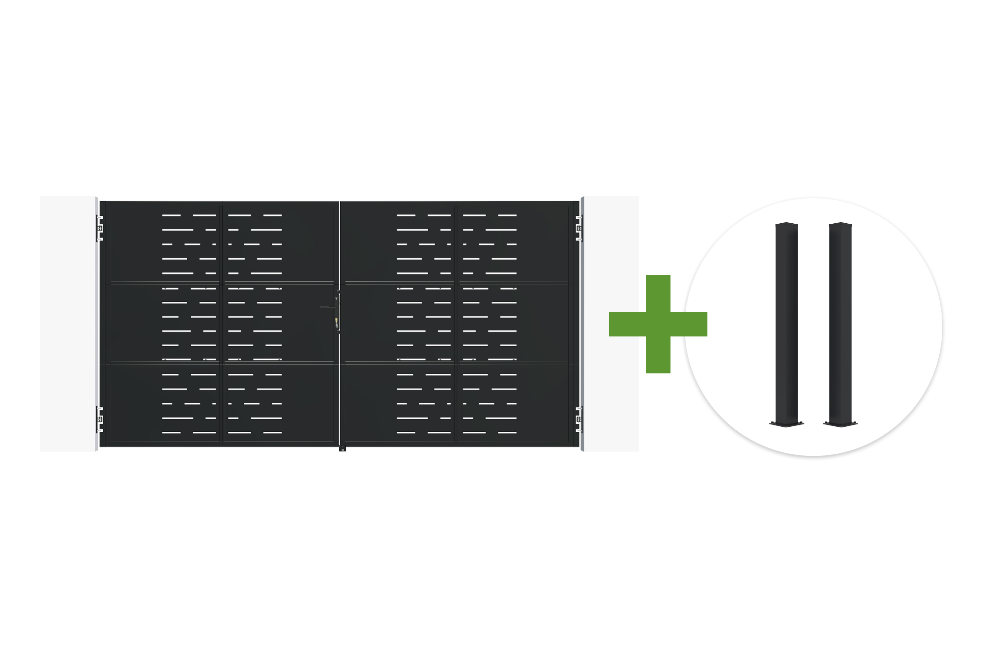 NALI ARLBERG 3.5m Matte Black Steel Swing Gate, 180cm High + 2 CARMO 10x10 Steel Posts 1