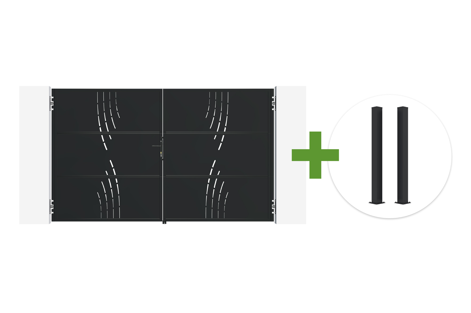 NALI VELETA 3m Matte Black Steel Swing Gate (H.180cm) + 2 CARMO 10x10 Steel Posts 1