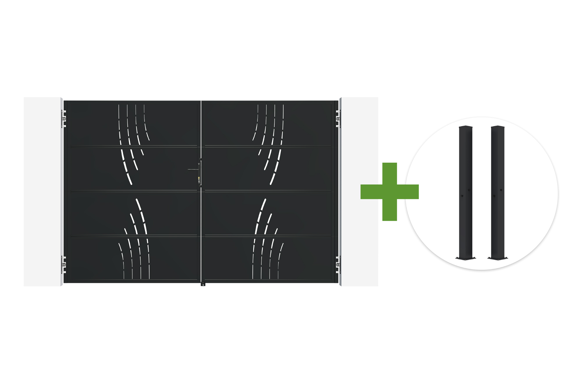 NALI VELETA 3m matná čierna oceľová krídlová brána (v. 200 cm) + 2 oceľové stĺpiky CARMO 10x10 main image