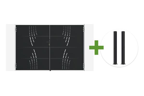 NALI VELETA 3m Mat Sort Stål Svingport (H.200cm) + 2 CARMO 10x10 Stålstolper main image