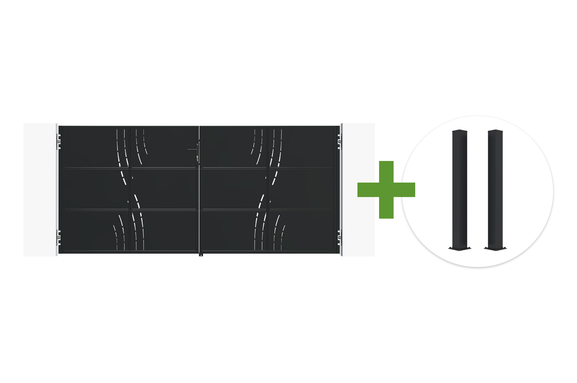 NALI VELETA 3,5 m Schwingtor aus mattschwarzem Stahl, 160 cm hoch + 2 CARMO 10x10 Stahlpfosten main image