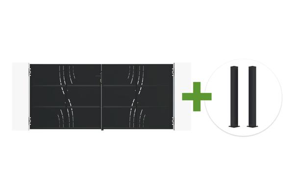 Portail battant acier noir mat 3,5m NALI VELETA H.160cm + 2 poteaux 10x10 acier CARMO main image