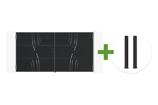NALI VELETA 3,5 m mattamusta teräksinen saranaportti, 180 cm korkea + 2 CARMO 10x10 teräspylvästä main image
