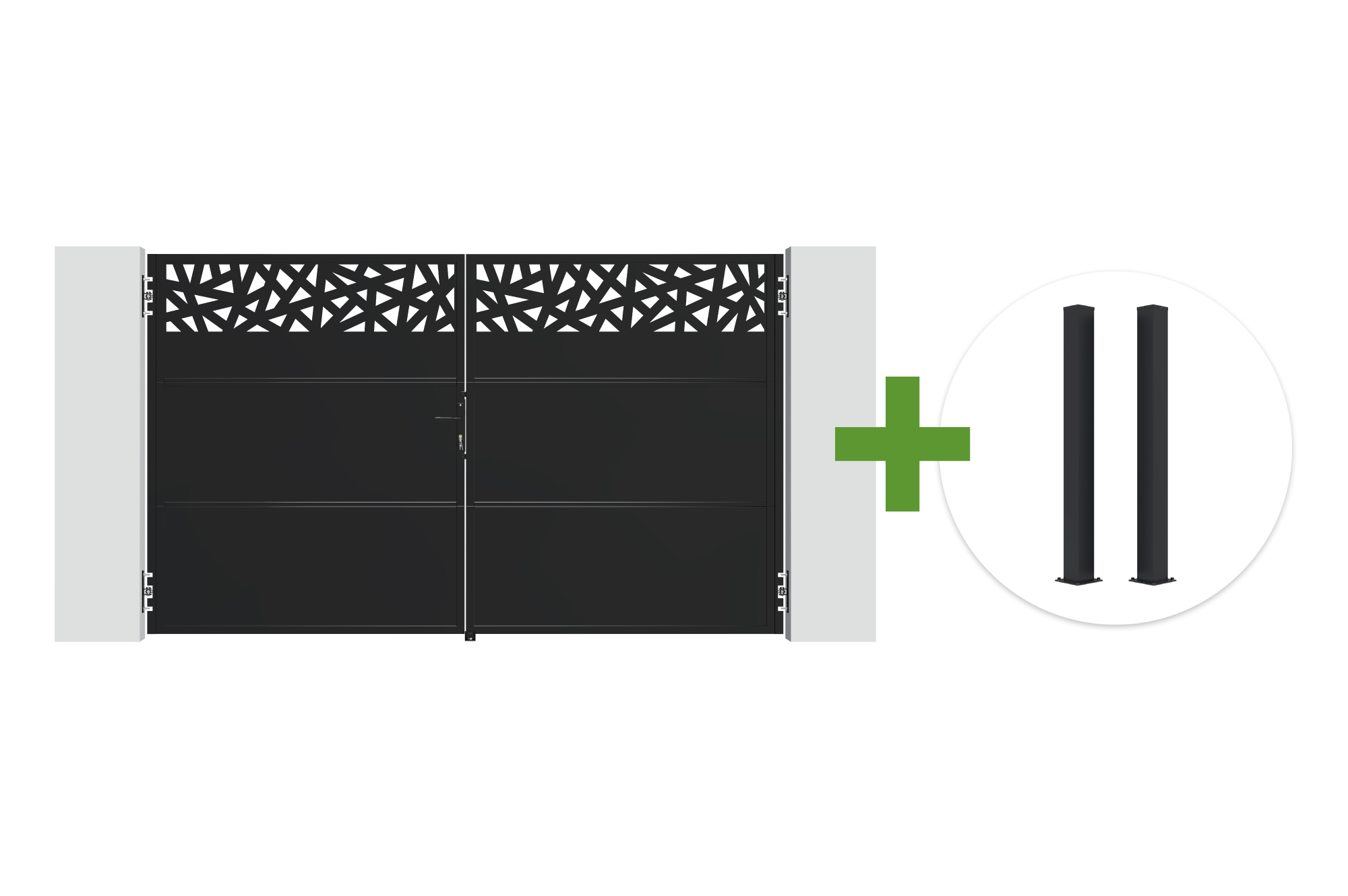 NALI RUIVO 3m Matte Black Steel Swing Gate, 180cm High + 2 CARMO 10x10 Steel Posts main image