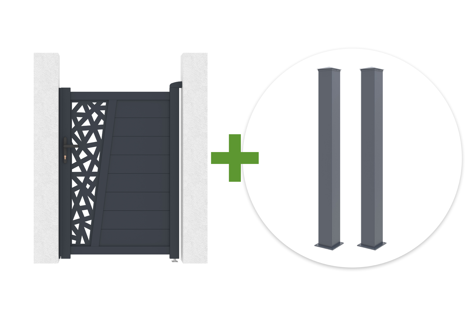 Puerta CERVINA RUIVO de 1 m, 140 cm de altura, aluminio gris + 2 postes EIFEL de 15 x 15 cm, 166 cm de altura. main image