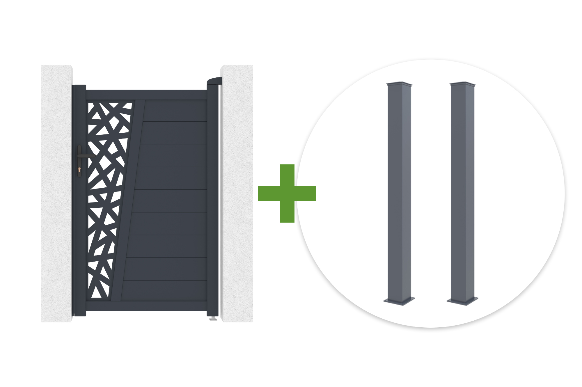 1 m CERVINA RUIVO vartai, aukštis 160 cm, pilki aliuminiai + 2 EIFEL stulpai 15x15 cm, aukštis 190 cm main image