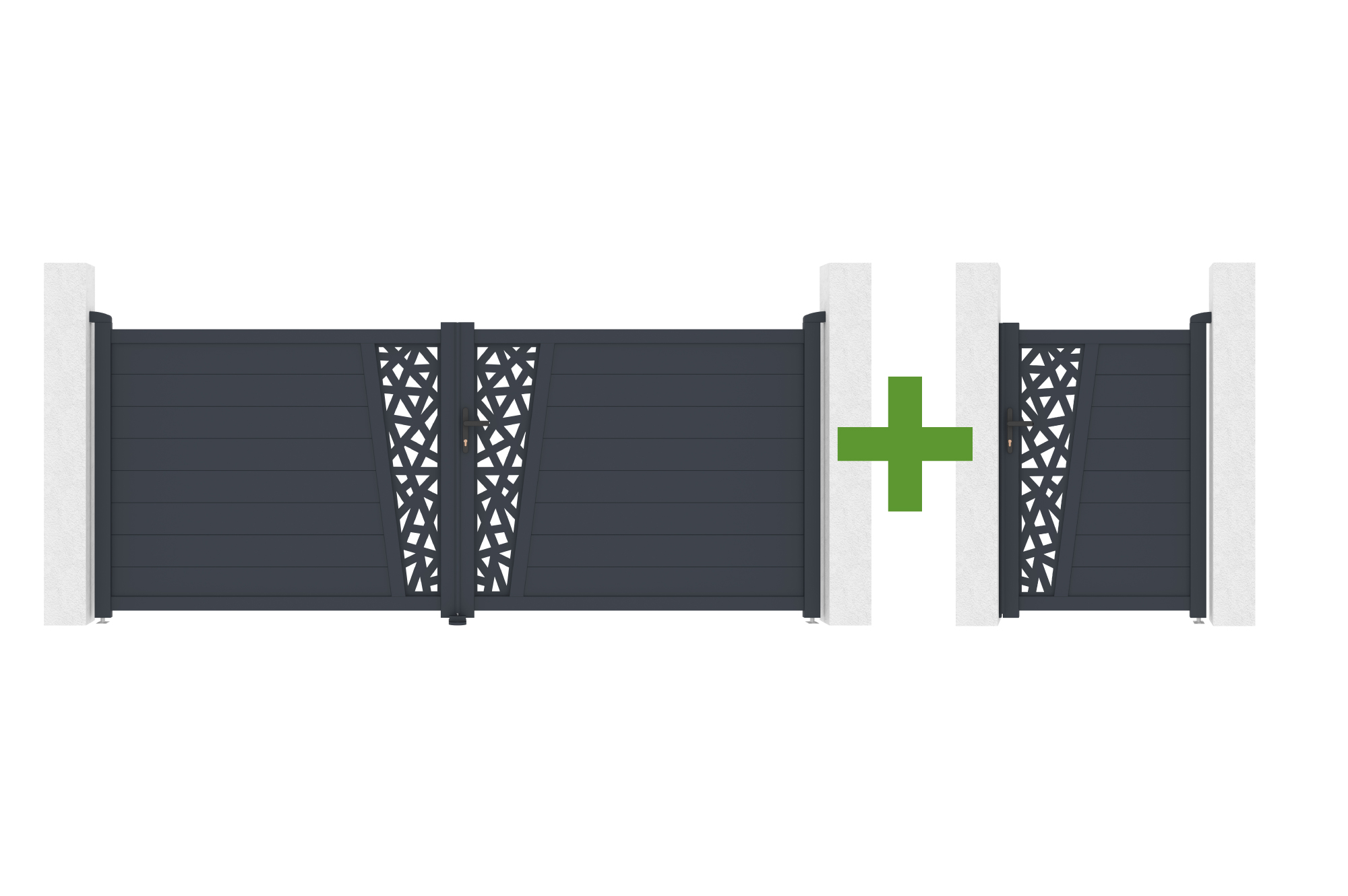 Swing gate 3.5m CERVINA RUIVO H.140cm gray aluminum + gate 1m CERVINA RUIVO H.140cm main image