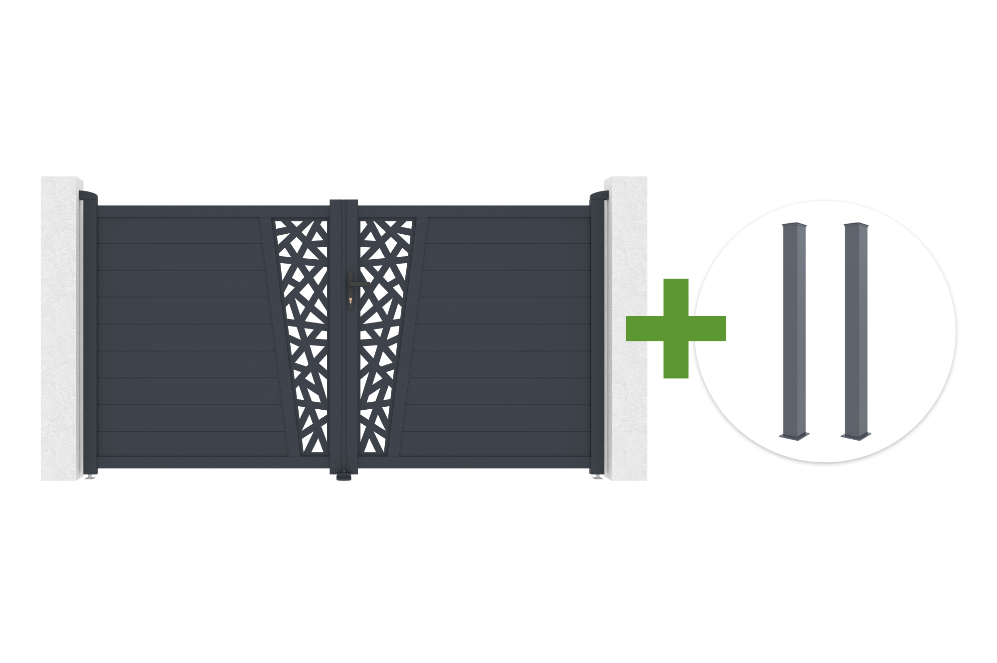 Veramie vārti 3m CERVINA RUIVO A.160cm pelēks alumīnijs + 2 EIFEL stabi 15x15cm A.190cm main image