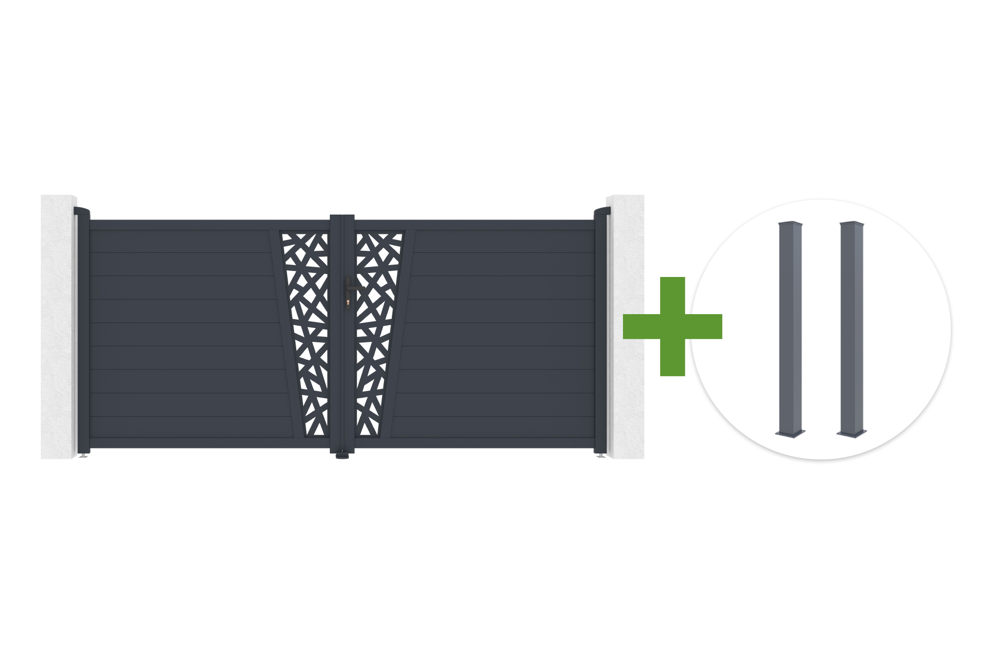 Veramie vārti 3,5m CERVINA RUIVO A.160cm pelēks alumīnijs + 2 EIFEL stabi 15x15cm A.190cm main_image