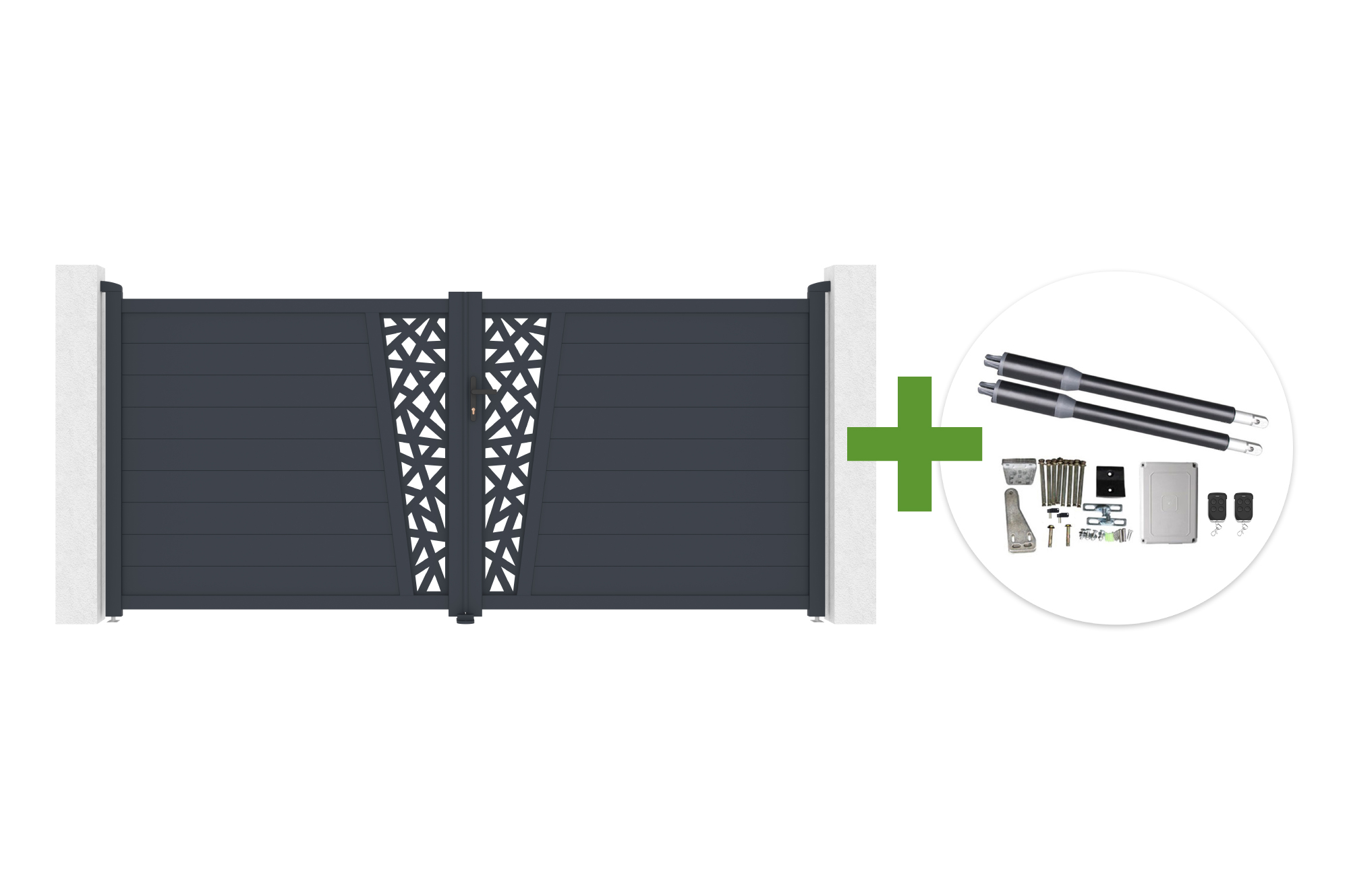 Křídlová brána CERVINA RUIVO 3,5 m, výška 160 cm, šedý hliník + motor RANGER B150 main_image