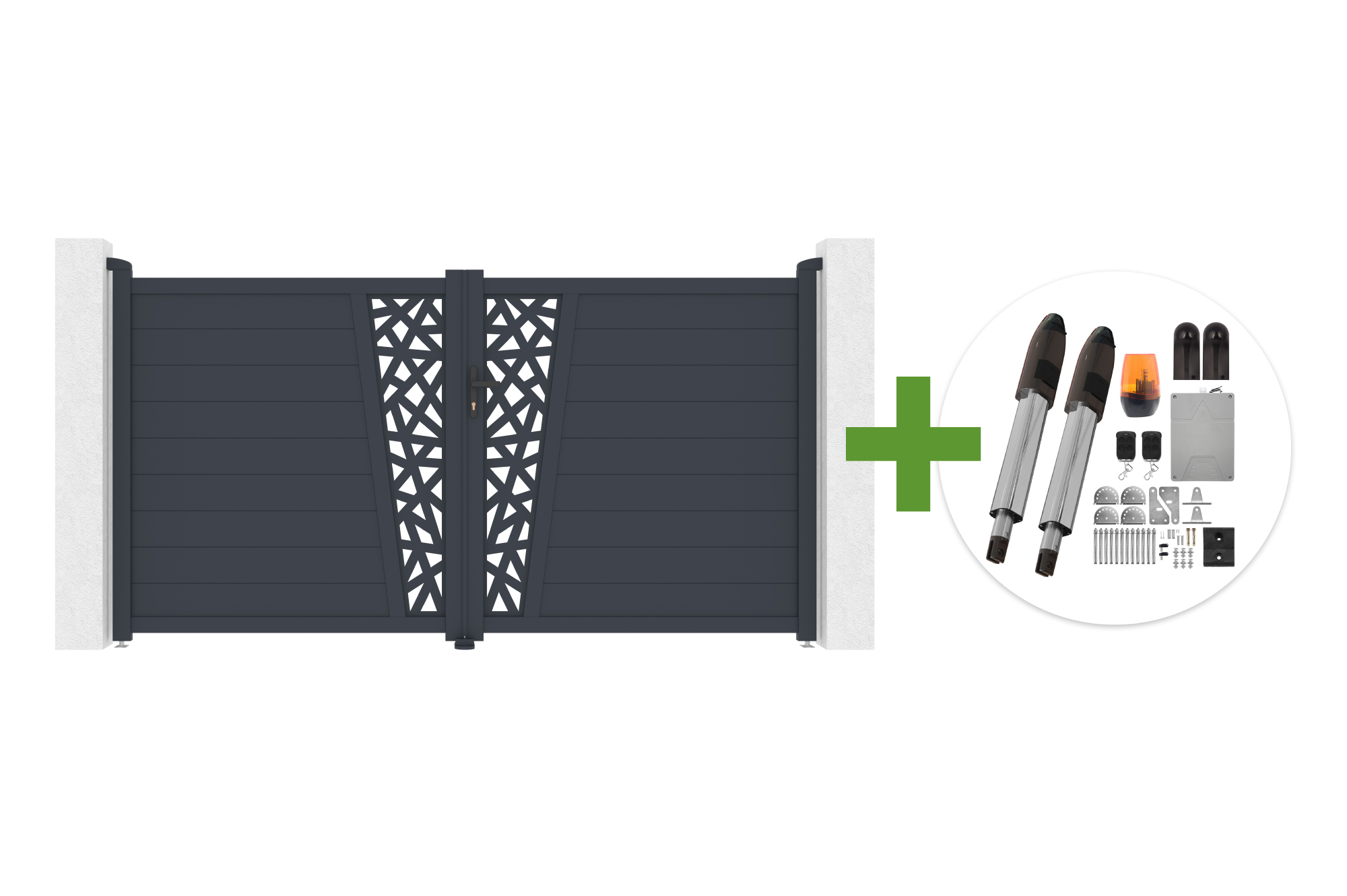 Veramie vārti 3m CERVINA RUIVO H.160cm pelēks alumīnijs + TANKER B700 motors main image